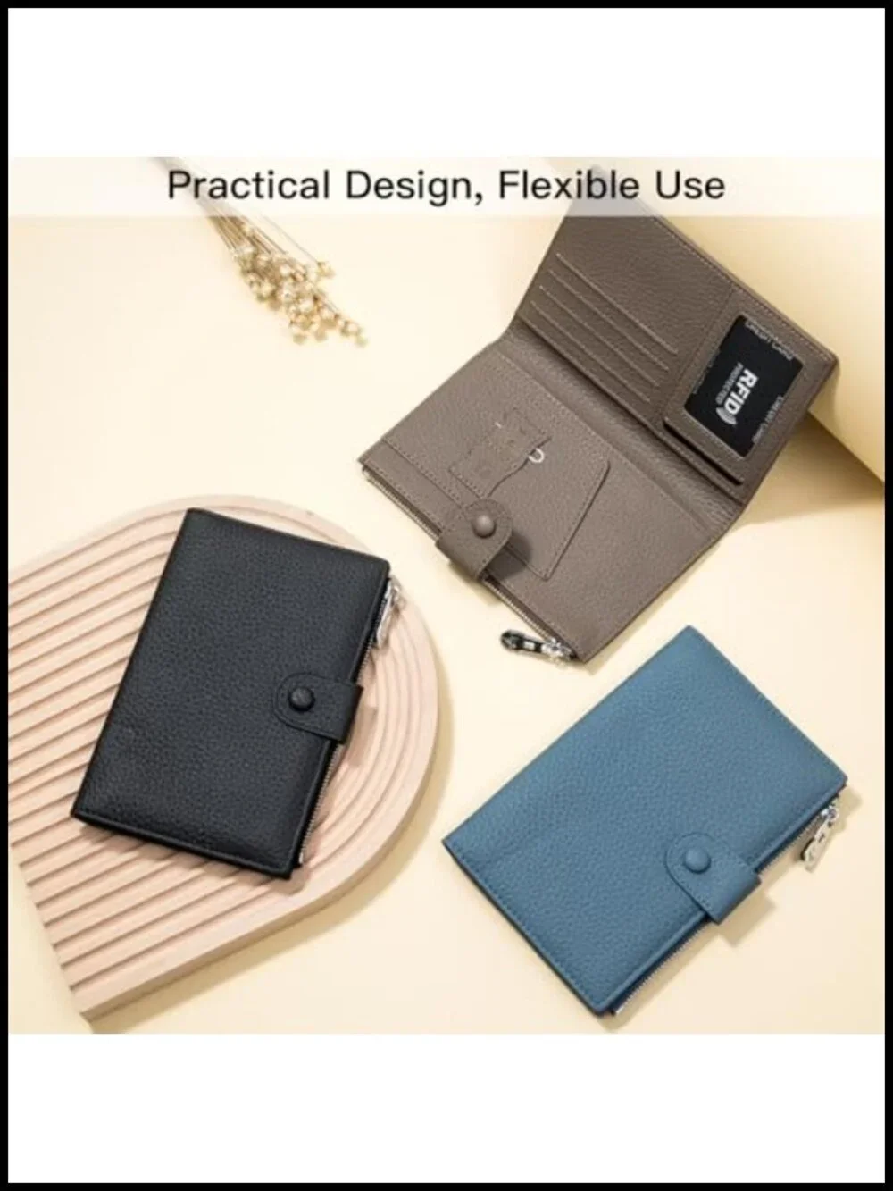 Genuine Leather RFID Blocking Passport Holder with Zipper Pocket, Travel